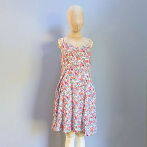 Tulle Floral White and Pink Floral Lined Dress -mIssing Belt - Large